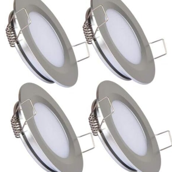 Set of 4 RV Boat LED Ceiling Lights 12 Volt Silver - Picture 1 of 4